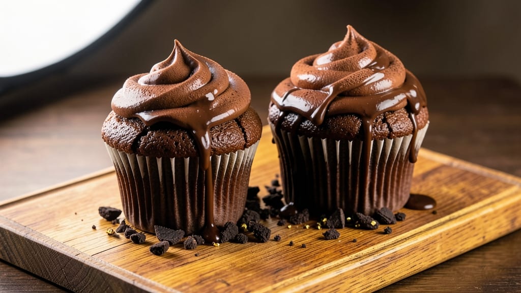 Fudge Chocolate Cupcakes Recipe: Rich Ganache Drizzle and Crunchy Pecan Topping